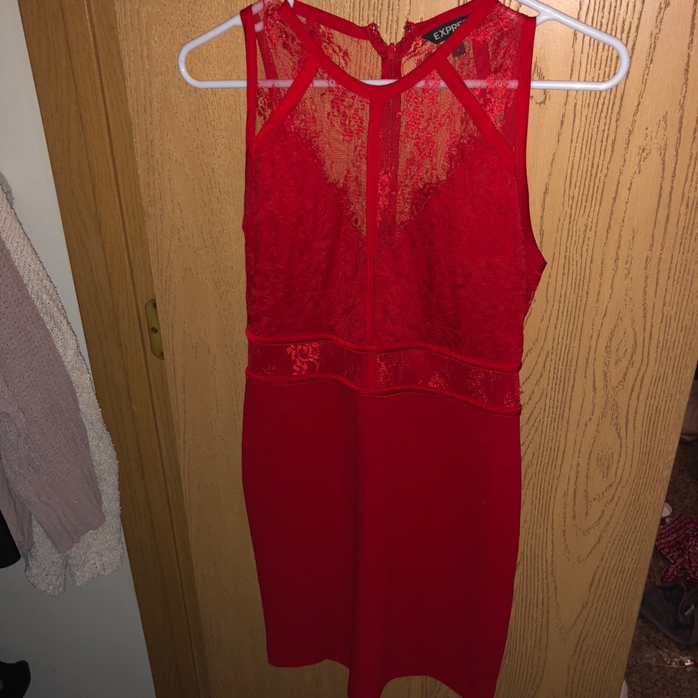 Red lace mini dress!